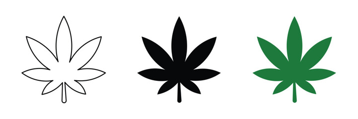 Marijuana leaf icon set vector on white background.  cannabis, plant, weed, hemp, ganja, herb, medicine, drug, nature, symbol, sign, shape, symbol.