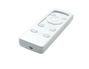 White rectangular remote control with rounded edges