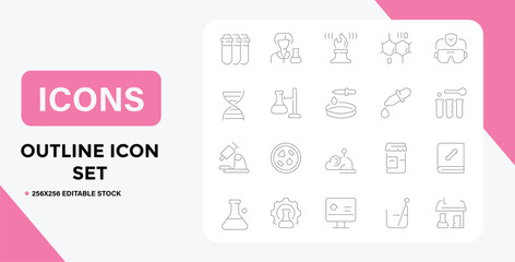 Outline Icon Set for Science Chemistry Biology and Laboratory Research