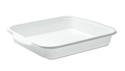 White plastic rectangular baking dish with handles