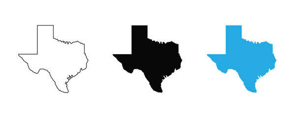 Texas map icon set vector on white background. state, usa, america, country, border, outline, shape, symbol, geography, region, land, area, symbol.
