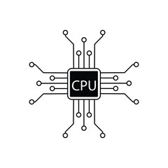 Central processing unit icon vector on white background. chip, microchip, circuit, board, technology, computer, electronic, component, hardware, symbol.