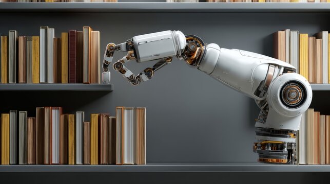 Robotic arm interacting with books in a library setting