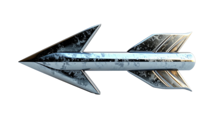 Metallic arrow-shaped missile, distressed finish