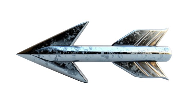 Metallic arrow-shaped missile, distressed finish