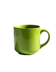 A vibrant, glossy lime-green mug with a simple, rounded shape and a handle