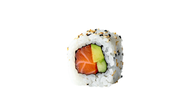Close-up of a single, round sushi roll - Powered by Adobe