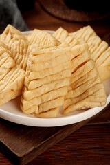 Fresh Tofu Sticks Sliced Bean Curd Protein Food Studio Shot on White Plate