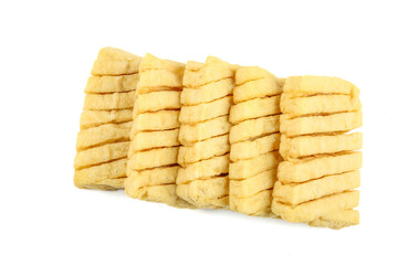 Sliced Fresh Tofu Stacks on White Background - Asian Cooking Ingredient