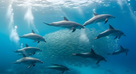  Pod Dolphins Swimming Gracefully