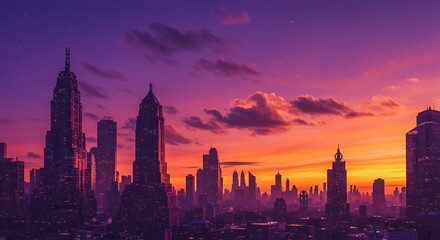 Obraz premium Spectacular Cityscape Illuminated by a Fiery Sunset A Stunning Urban Panorama