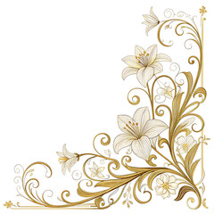 Elegant white lilies and gold swirls decorative corner ornament