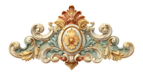 Ornate Decorative Element in Vintage Style with Floral Motif and Colors