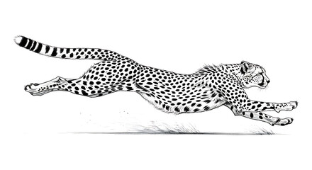 Naklejka premium Full Body Cheetah Pencil Drawing in Running Motion Black and White