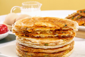Handmade Layered Scallion Pancakes Stack Golden Fried Traditional Food Comfort Meal