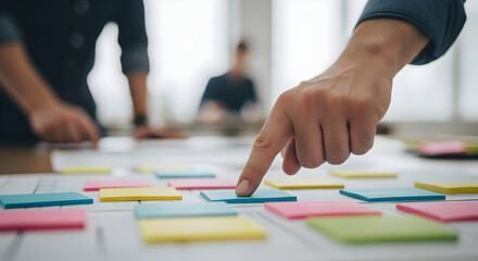 Obraz premium Teamwork Collaboration Planning Strategy Business Meeting Project Management Sticky Notes Brainstorming Office Workspace Creative Ideas Solutions Innovation Teamwork Success