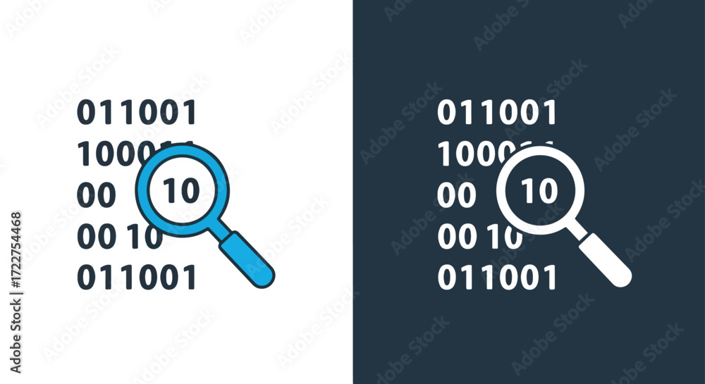 Wall mural magnifying glass inspecting binary code data digital search and analysis concept