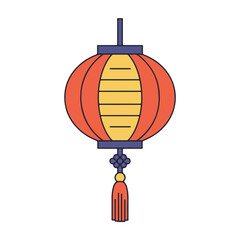 Chinese paper lantern in orange and yellow hues, ideal for festive decorations in cultural, party, or event themed designs.