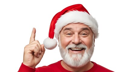 Happy Man in Santa Hat Pointing Up