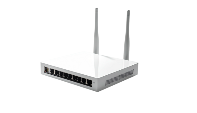 White rectangular wireless router with two antennas