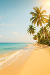 Obraz premium Tropical Beach with Palm Trees at Sunset
