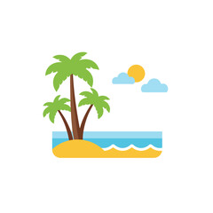 Tropical beach scene perfect for travel brochures, vacation websites, and summer themed designs. Palms, ocean, sun ideal for beach lovers.
