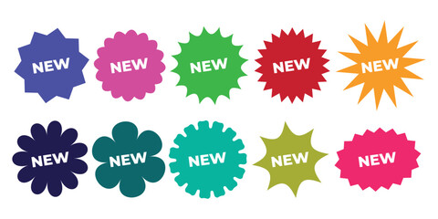 Eye catching new product burst graphics for store promotions and announcements. New tag sign. New label collection set.