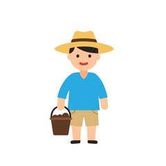 Farmer boy, with a hat, holding a pail. Perfect for agriculture, farm, outdoor, childhood, and ruralthemed concepts.