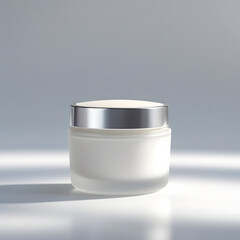 Elegant White Cosmetic Jar with Silver Lid, Minimalist Product Mockup, Clean Studio Lighting