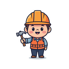 little builder a happy construction worker cartoon, isolated on transparent background