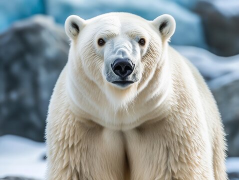 Polar Bear White Fur Black Nose Powerful Wildlife Icn Front View Majestic Strog Creature Arctic Beauty Smbol of Strength Stock Phoo Image Picture 4K HD Downoad