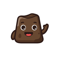 Chocolate square character with eyes and waving arm, perfect for sweet and playful marketing designs or products targeting kids. Fun and animated chocolate character.