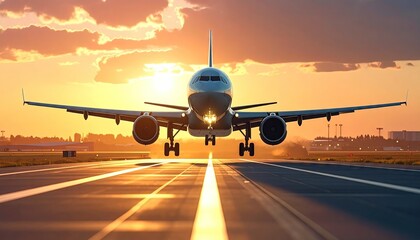 Jet touches down at golden sunset