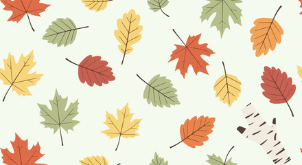 Fototapeta premium A delightful autumnal pattern featuring a variety of colorful leaves including maple, oak, birch, and aspen perfect for seasonal designs and creative projects