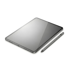 A sleek, modern tablet computer with a stylus, presented in a clean, isolated studio shot against a white background.