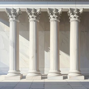 Four classic columns against a light-beige wall
