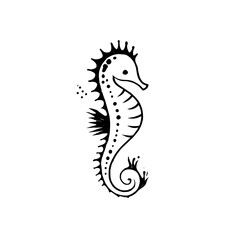 Seahorse. Seahorse simple black and white line art vector logo