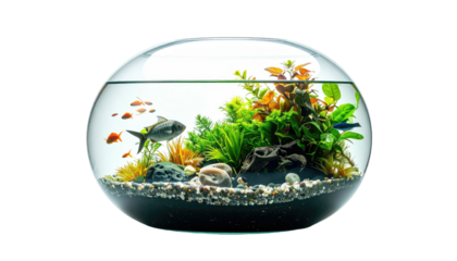 Oval aquarium with fish and plants