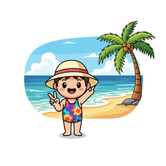 tropical vacation a childs peaceful beach day, isolated on transparent background