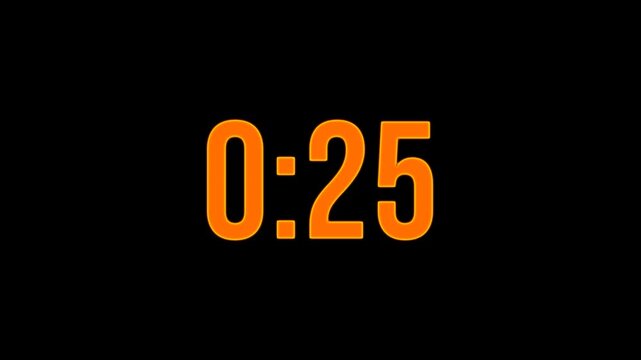 Orange bold thirty-second countdown timer 4k animation on transparent black alpha background