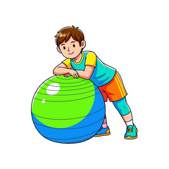 youthful fitness boy with exercise ball, ready to play, isolated on transparent background