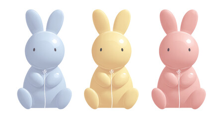 Fototapeta premium Cute Bunny Figurines in Soft Pastel Colors Against Transparent Background