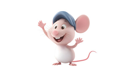 Cute Animated Mouse Character Smiling and Waving Cheerfully