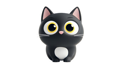Cute Black Cartoon Cat Figurine with Large Eyes on White Background