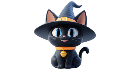 Cute Black Cat in Witch Hat for Spooky Halloween