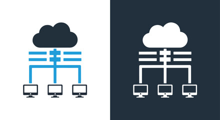 Cloud computing network icon with servers and computers for it and data storage