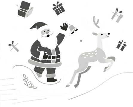 미니멀리스트 스타일의 산타와 루돌프 일러스트 이미지