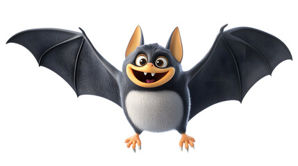 Cute Cartoon Bat Character with Black Wings and Funny Facial Expression