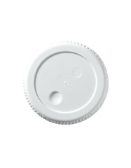 White plastic lid, round, textured edge, two small holes