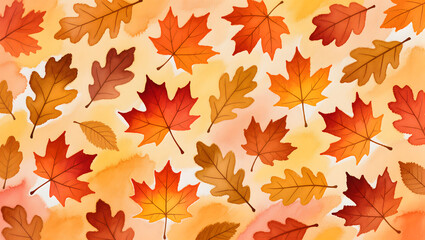 Fototapeta premium Autumn Leaves Watercolor Background in Warm Tones